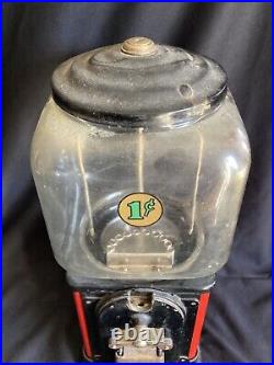 Victor Topper 1 Cent Penny Gumball Vending Machine withKey Square Glass Globe 50s