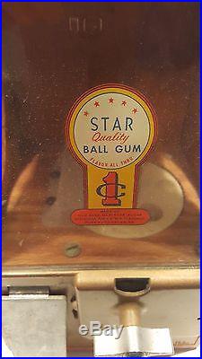 Victor Vending Baby Grand One Cent Gum Ball Star Vintage Antique Oak Cabinet