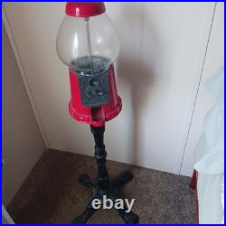 Vintage 1920s Red Gumball Machine with Adjustable Dispensing and Coin Bank