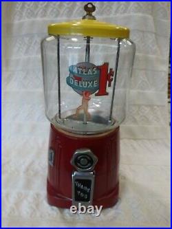 Vintage 1930's Atlas Deluxe Penny Coin Op Bulk Vending Machine Gumball Peanut