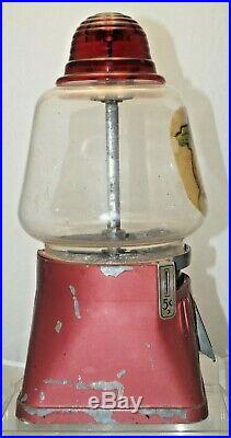 Vintage 1930s 40s 5 Cent Coin Operated Peanut / Gumball Candy Vending Machine