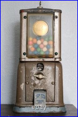 Vintage 1940's 1 Cent Gumball Vending Machine With Original Key Works