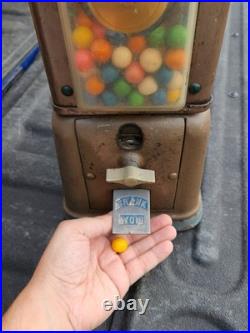 Vintage 1940's 1 Cent Gumball Vending Machine With Original Key Works