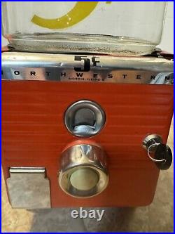 Vintage 1940's Northwestern Hot Nuts 5 cents Vending Machine Morris ILL. Glass