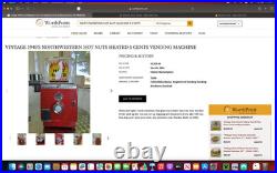 Vintage 1940's Northwestern Il. Hot Nuts Heated 5 Cents Vending Machine! Gumball