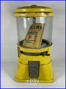 Vintage 1940's Yellow Regal 5 Cent Peanut Gumball Vending Machine With Glass Globe