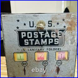 Vintage 1940s US Postage Stamp Vending Machine with Replacement Lock