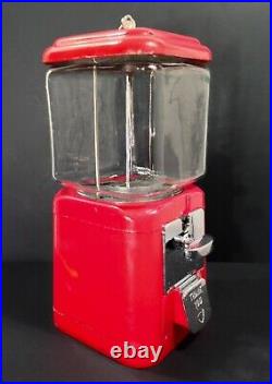 Vintage 1950's 60's Oak Acorn 5 Cent Working Gumball Vending Machine With Key