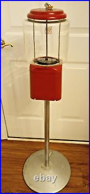 Vintage 1950's Acorn 10 Cent Gumball Vending Machine With Cast Iron Stand 47 T