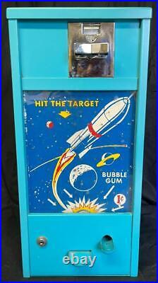 Vintage 1950's B&o Hit The Target 1 Cent Gumball Machine Working With Key Nice
