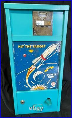 Vintage 1950's B&o Hit The Target 1 Cent Gumball Machine Working With Key Nice