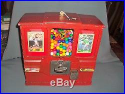 Vintage 1950's Premiere Oak 1 Cent Gumball & Baseball Card Vending Machine