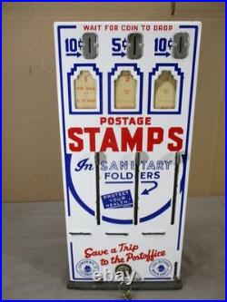 Vintage 1950's Shipman Enamel 3 Slot Stamp Vendor 10¢ 5¢ Vending Machine WORKS