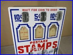 Vintage 1950's Shipman Enamel 3 Slot Stamp Vendor 10¢ 5¢ Vending Machine WORKS