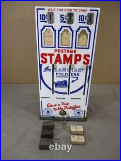 Vintage 1950's Shipman Enamel 3 Slot Stamp Vendor 10¢ 5¢ Vending Machine WORKS