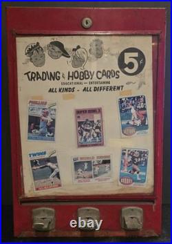 Vintage 1950s Baseball Card 5 Cent Vending Machine with 1977 Cards On Face Rare