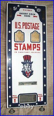 Vintage 1950s Wall Mounted Uncle Sam US Postage Stamp Porcelain Vending Machine