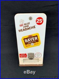 Vintage 1960's Coin Operated Bayer Aspirin Vending Machine Works w Tins