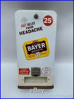 Vintage 1960's Coin Operated Bayer Aspirin Vending Machine Works w Tins