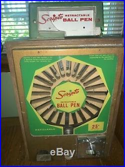 Vintage 1960s SCRIPTO Ball Pen Vending Slot Machine Quarter NO KEY READ NEAT