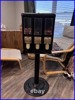 Vintage 1970 Seaga Triple Head Candy Vending Machine on Stand Bulk Candy