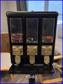 Vintage 1970 Seaga Triple Head Candy Vending Machine on Stand Bulk Candy