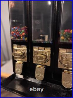 Vintage 1970 Seaga Triple Head Candy Vending Machine on Stand Bulk Candy