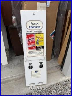 Vintage 1970's Era 2 Row Condom Dispenser Machine 32.5 White Front Advertising