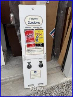 Vintage 1970's Era 2 Row Condom Dispenser Machine 32.5 White Front Advertising Vintage 1970's Era 2 Row Condom Dispenser Machine 32.5 White Front Advertising