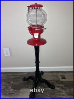 Vintage 1987 Carousel Gumball Machine Model Old Columbia Red WithBlack Metal Stand