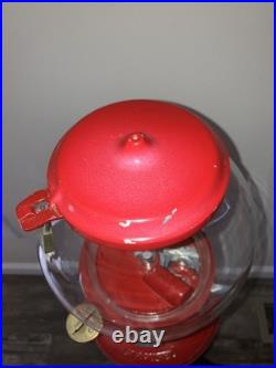 Vintage 1987 Carousel Gumball Machine Model Old Columbia Red WithBlack Metal Stand