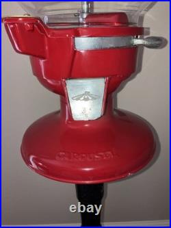 Vintage 1987 Carousel Gumball Machine Model Old Columbia Red WithBlack Metal Stand