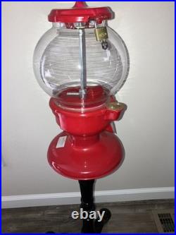 Vintage 1987 Carousel Gumball Machine Model Old Columbia Red WithBlack Metal Stand