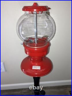 Vintage 1987 Carousel Gumball Machine Model Old Columbia Red WithBlack Metal Stand