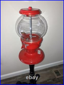 Vintage 1987 Carousel Gumball Machine Model Old Columbia Red WithBlack Metal Stand