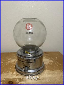 Vintage 1 CENT GUMBALL MACHINE with Glass Globe Unbranded Works