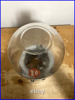 Vintage 1 CENT GUMBALL MACHINE with Glass Globe Unbranded Works