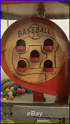 Vintage 1 Cent Baseball Pinball Bubblegum Vending machine with key