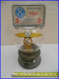 Vintage 1 Cent Ford Gumball Vending Machine Glass Globe 2 Cent Kiwanis Topper A
