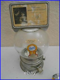 Vintage 1 Cent Ford Gumball Vending Machine Glass Globe Metal Kiwanis Topper C