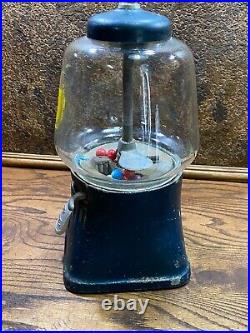 Vintage 1 cent GUMBALL Machine w Glass Dome & Key Antique Gum Dispenser WORKS