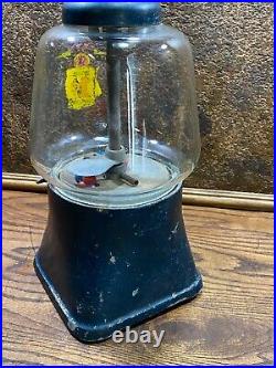Vintage 1 cent GUMBALL Machine w Glass Dome & Key Antique Gum Dispenser WORKS