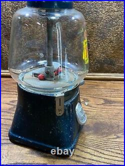 Vintage 1 cent GUMBALL Machine w Glass Dome & Key Antique Gum Dispenser WORKS