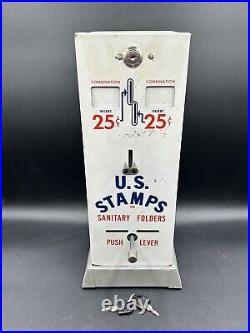 Vintage 25 Cent US Postage Stamp Dispenser Vending Machine 2 Keys Rare