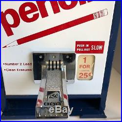 Vintage 25 cent Blue Pencil Vending Machine All Original with Key