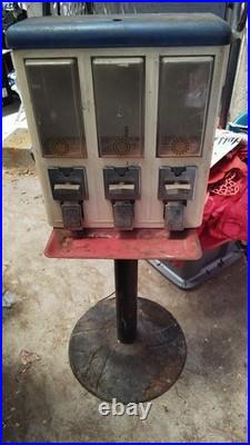 Vintage 3 Candy Gumball Dispenser Vending Machine METAL Stand NO Keys