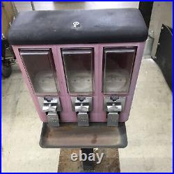 Vintage 3 Candy Gumball Dispenser Vending Machine METAL Stand NO Keys