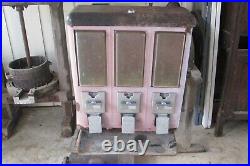 Vintage 3 Candy Gumball Dispenser Vending Machine METAL Stand NO Keys #3033