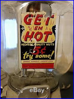 Vintage 40s ASCO Get Em Hot Peanut 5 Cent Vending Machine W Vortez Cups Disp