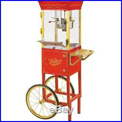 Vintage 53 Popcorn Machine Cart & Stand, Red Theater Concession Pop Corn Maker